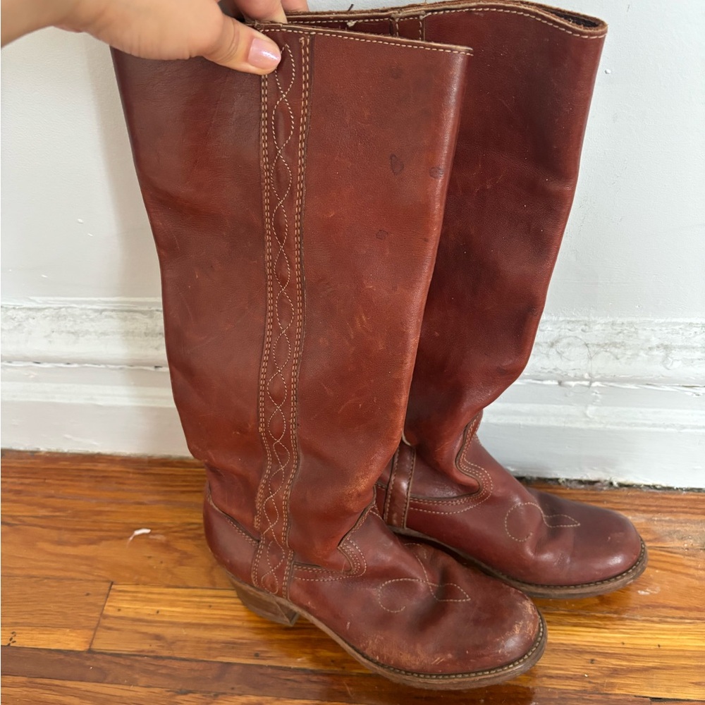 Vintage Brown Leather Knee-High cowgirl Boots